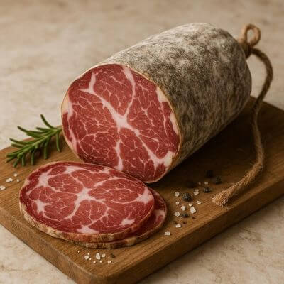 Coppa stagionata artigianale dell'Azienda Agricola Guerrini