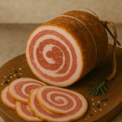 Pancetta arrotolata e speziata secondo la tradizione bresciana